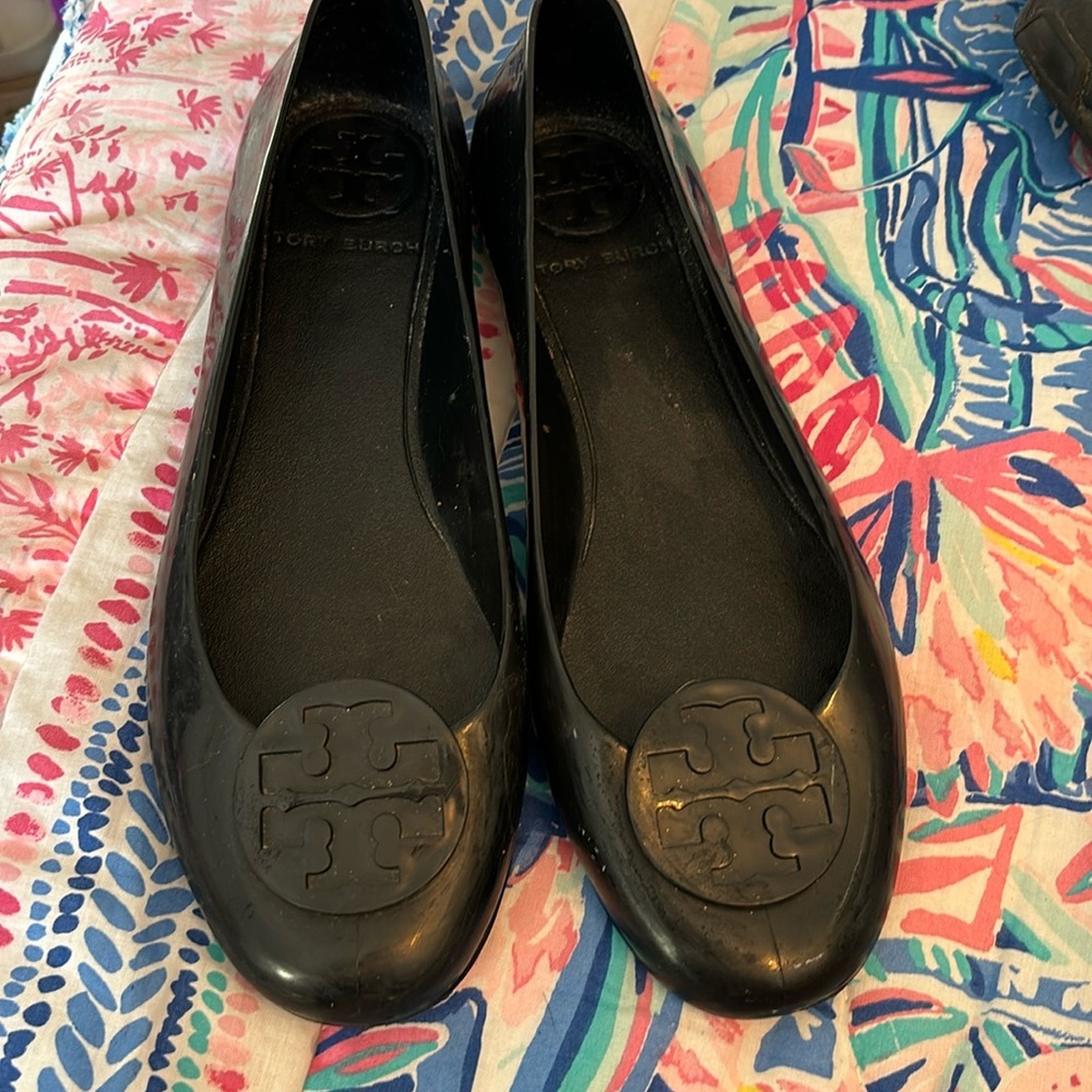 Tory Burch Black Flats- plastic material- size 9